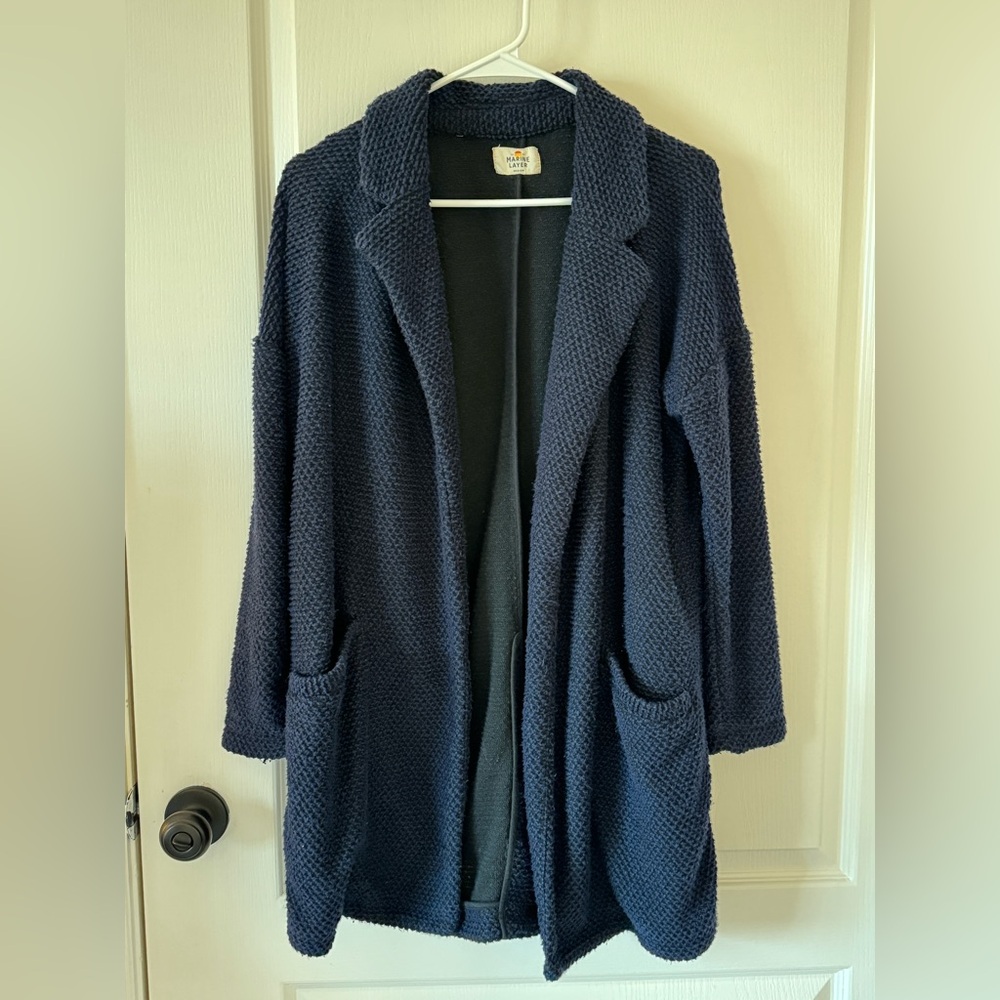 Marine Layer Birdseye Coat in Navy & Jet Black.